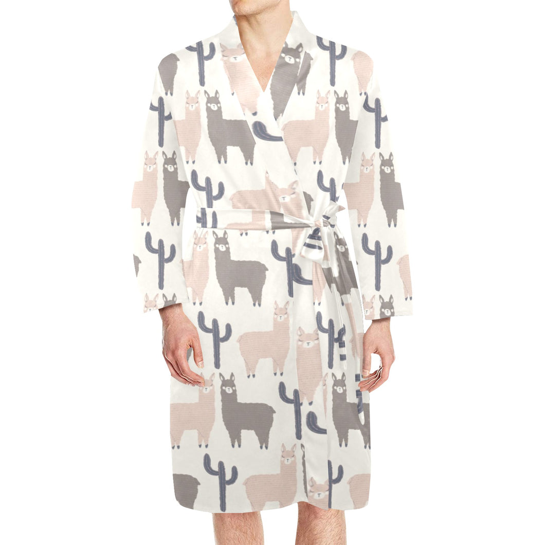 Llama Alpaca pattern Men's Long Sleeve Belted Night Robe