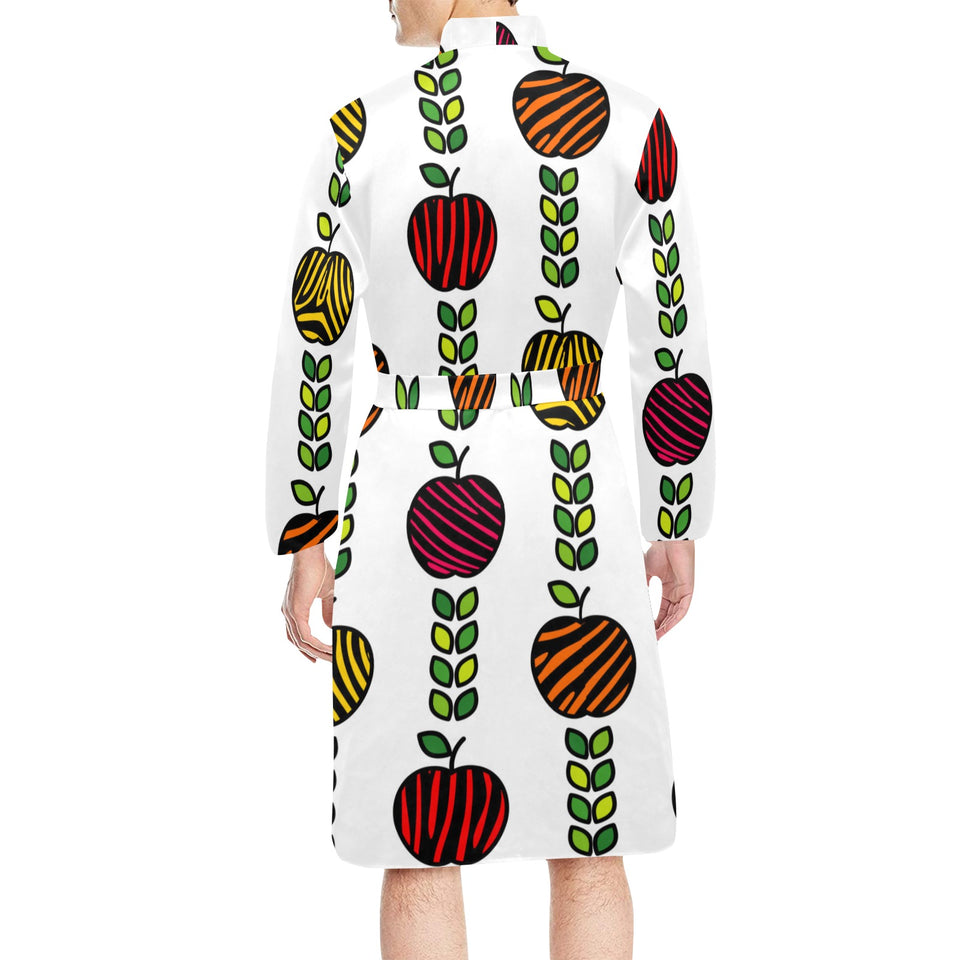 colorful apples leave zebra stripe Men's Long Sleeve Belted Night Robe