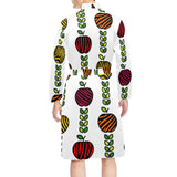 colorful apples leave zebra stripe Men's Long Sleeve Belted Night Robe