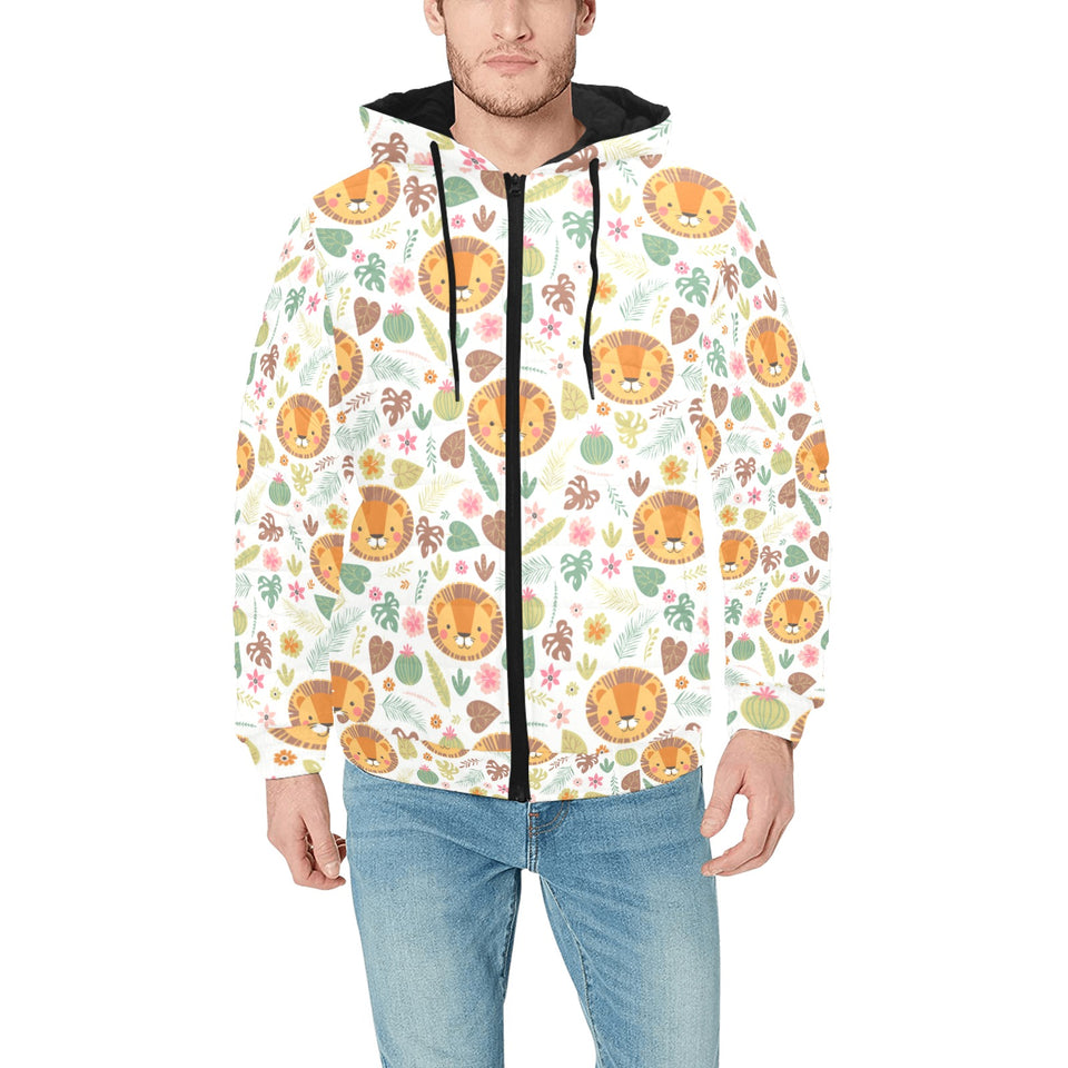 Lion Pattern Print Design 04 Men's Padded Hooded Jacket
