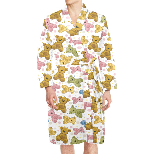 Teddy Bear Pattern Print Design 01 Men's Long Sleeve Belted Night Robe