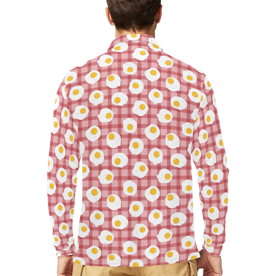 Fried Eggs Pattern Print Design 03 Men's Long Sleeve Polo Shirt