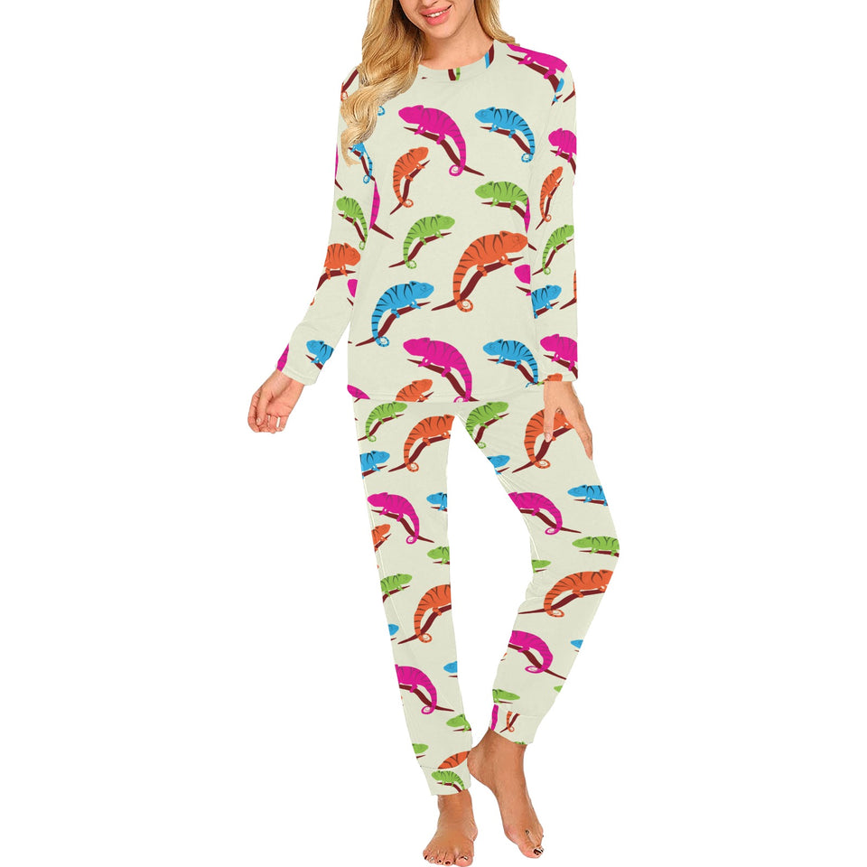 Colorful Chameleon lizard pattern Women's All Over Print Pajama Set