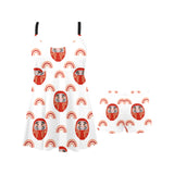 Daruma japanese wooden doll design pattern Chest Sexy Pleated Two Piece Swim Dress