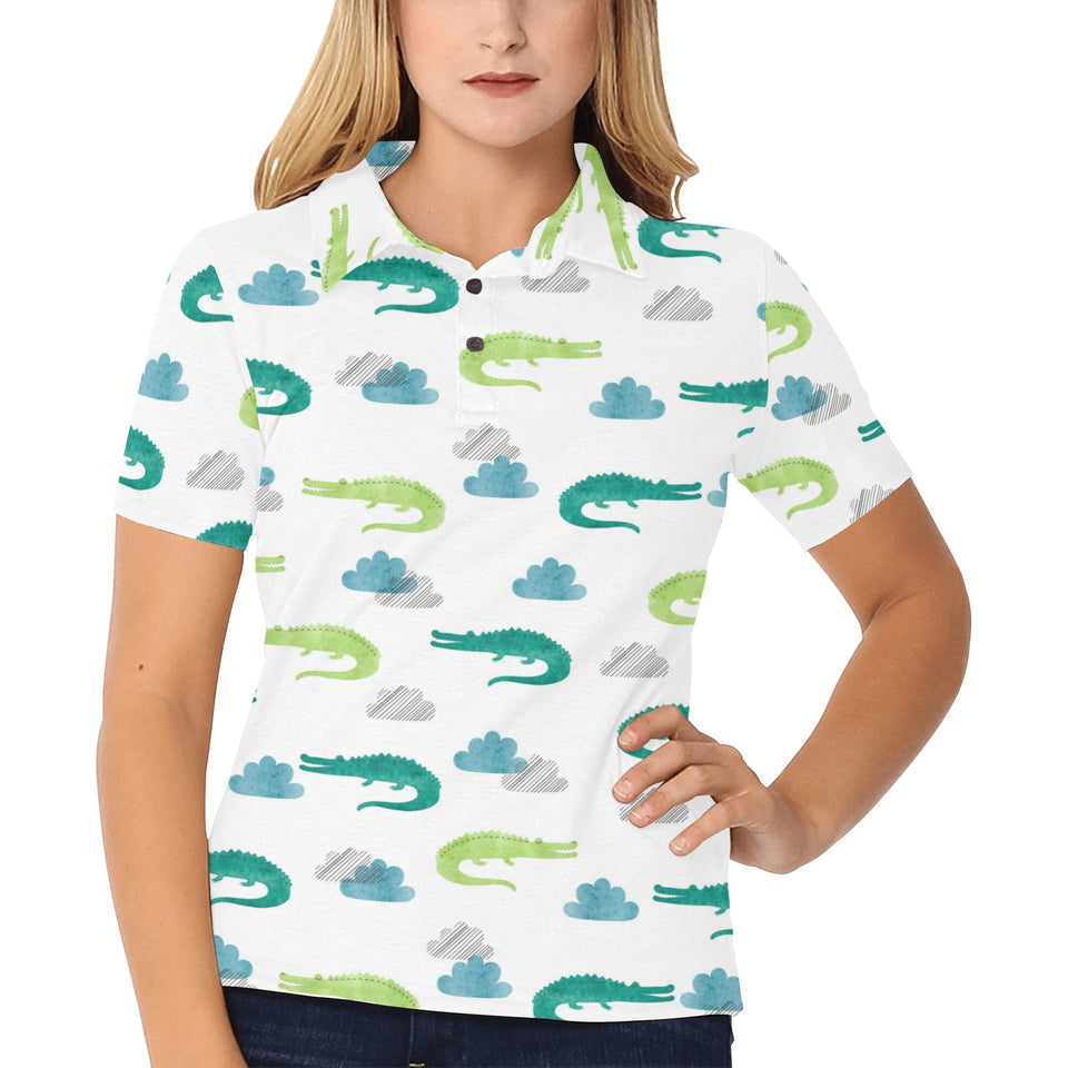 watercolor crocodile pattern Women's All Over Print Polo Shirt