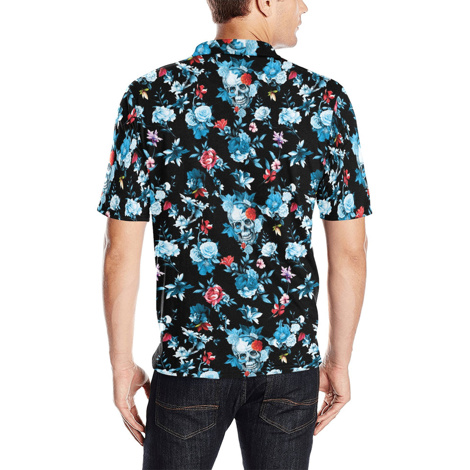 Skull flower roses leave pattern Men's All Over Print Polo Shirt