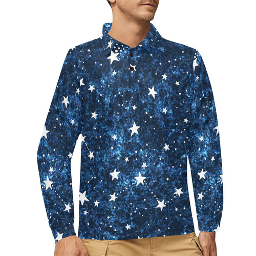 Night sky star pattern Men's Long Sleeve Polo Shirt