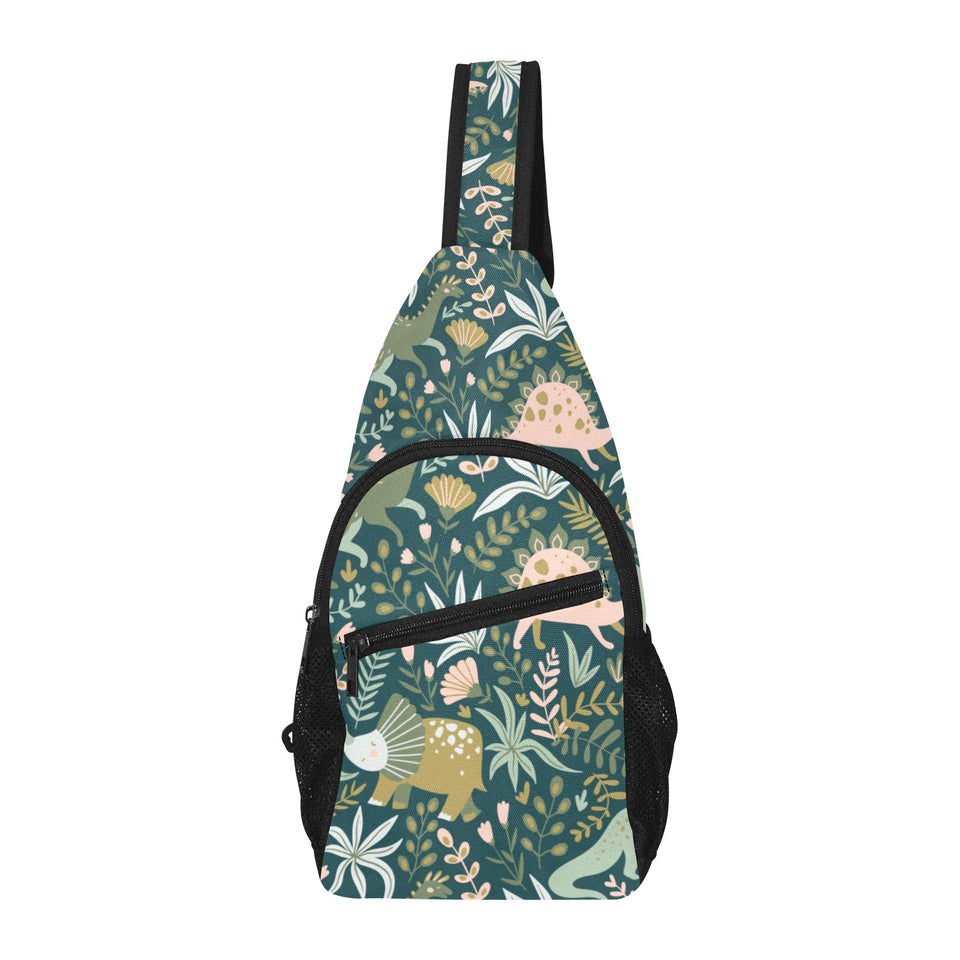 dinosaurs tropical leaves flower pattern All Over Print Chest Bag