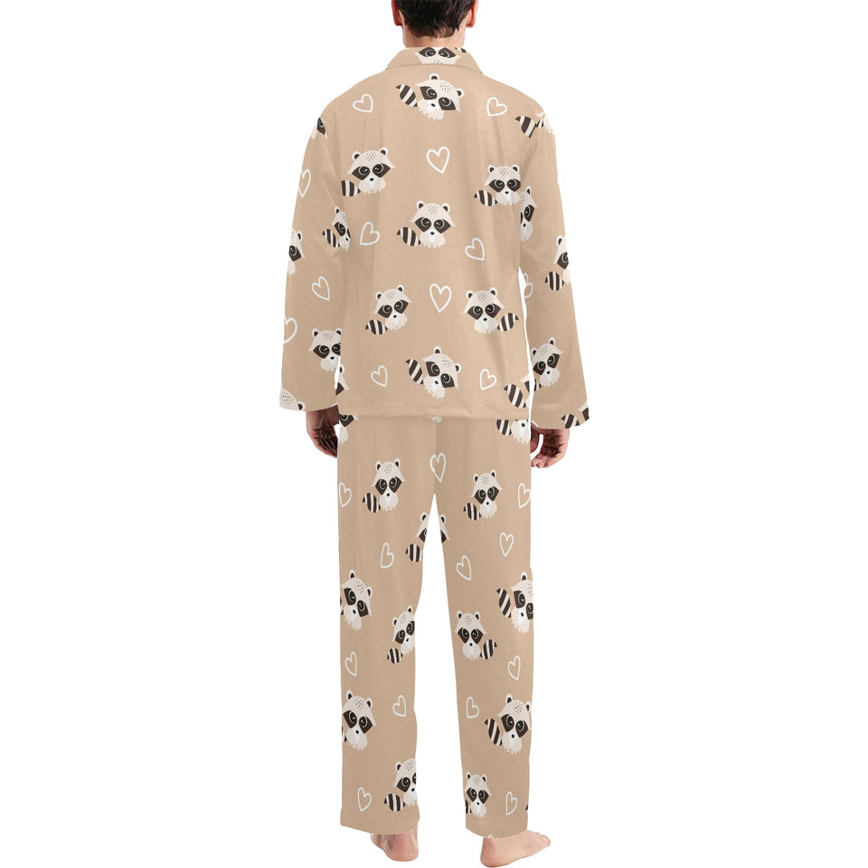 Cute raccoon heart pattern Men's Long Pajama Set