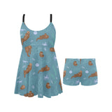 Sea otters pattern Chest Sexy Pleated Two Piece Swim Dress