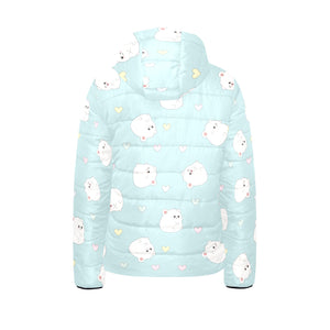 White cute hamsters heart pattern Kids' Boys' Girls' Padded Hooded Jacket