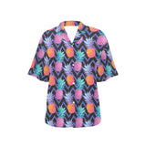 Pineapples pattern zigzag background Women's All Over Print Hawaiian Shirt