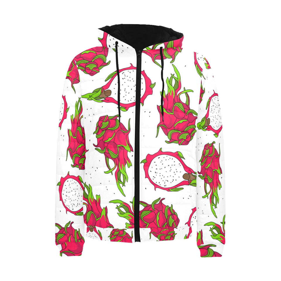 dragon fruits white background Men's Padded Hooded Jacket