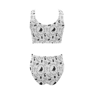 Crows floral wreath rabbit pattern Chest Bowknot High Waisted Bikini Swimsuit