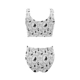 Crows floral wreath rabbit pattern Chest Bowknot High Waisted Bikini Swimsuit