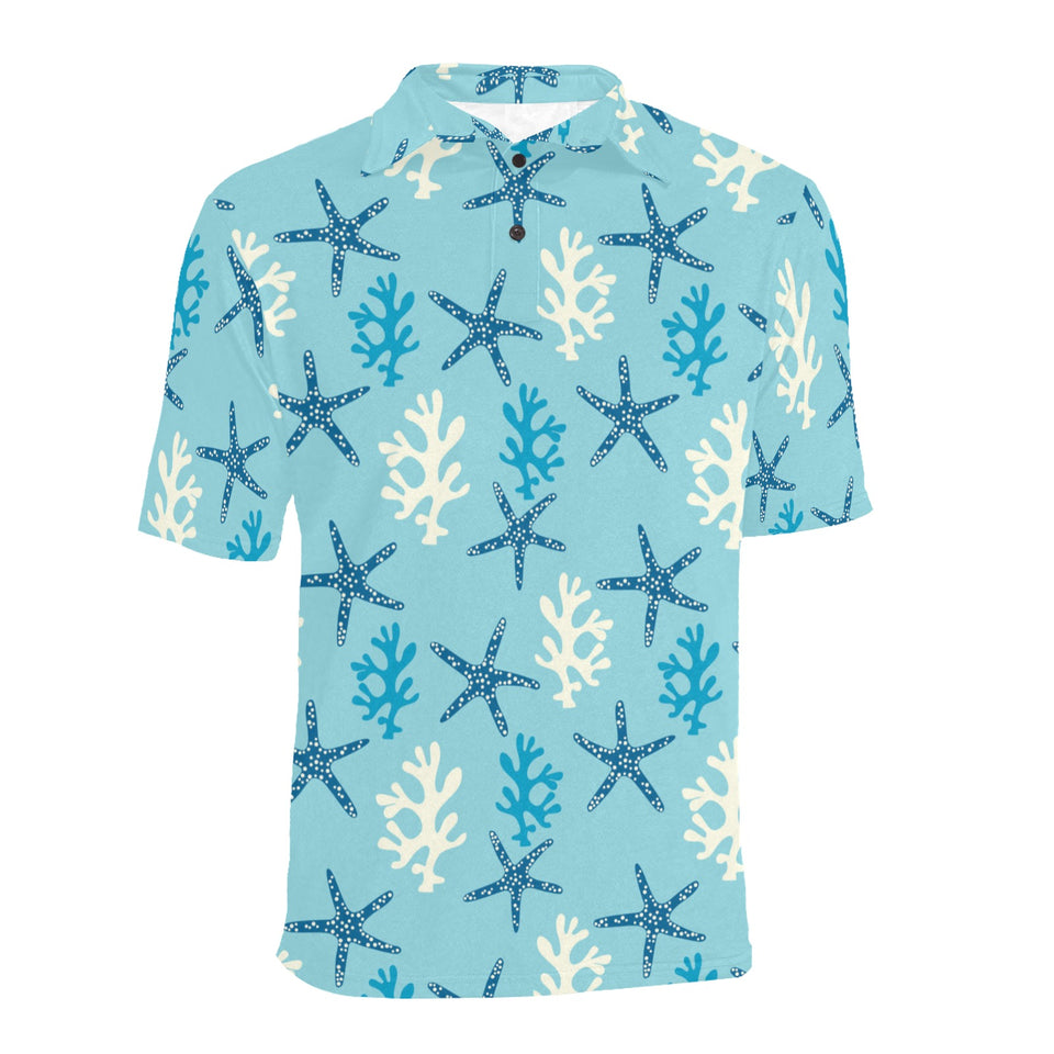 Blue starfish coral reef pattern Men's All Over Print Polo Shirt