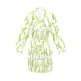 Green Peas Pattern Print Design 03 Women's Long Sleeve Belted Night Robe