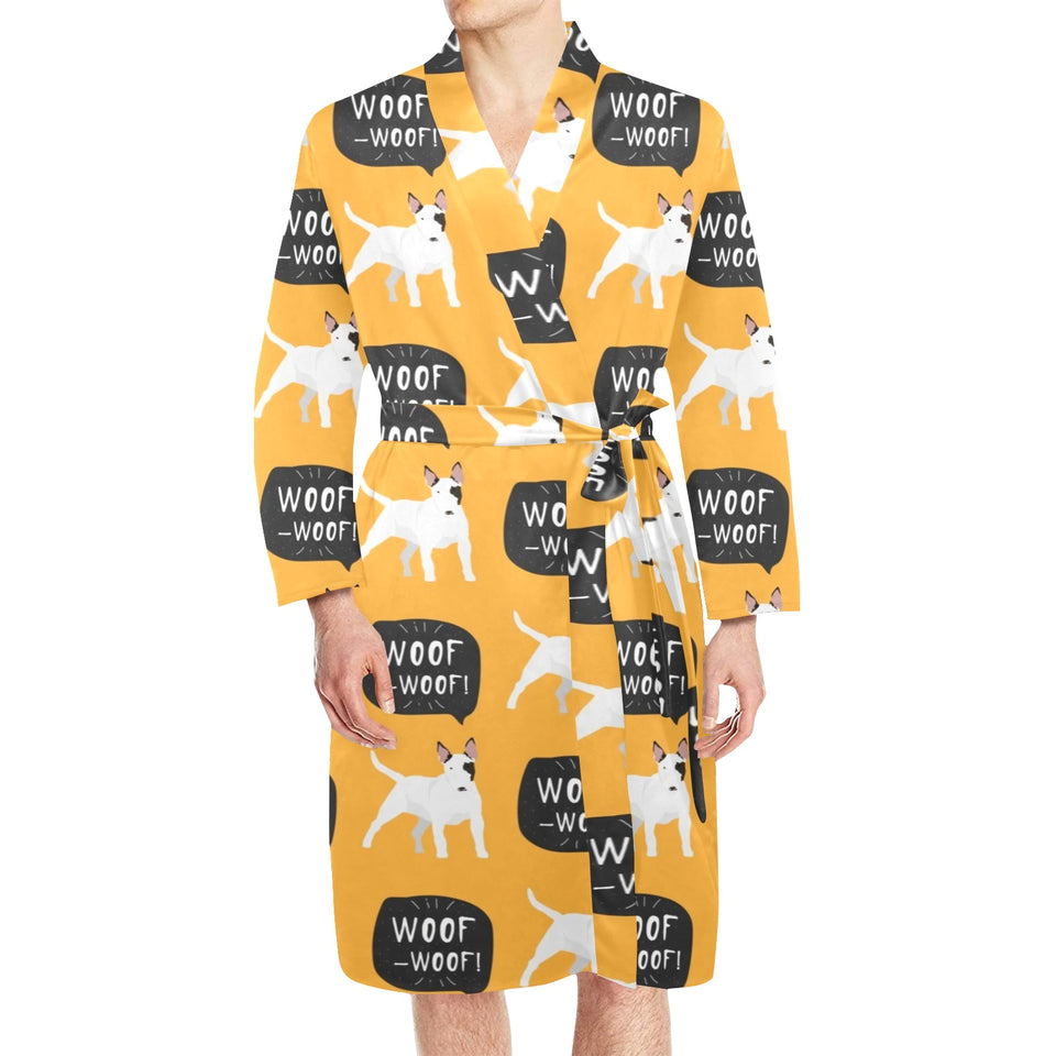 Bull Terrier Pattern Print Design 03 Men's Long Sleeve Belted Night Robe