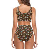Snail Pattern Print Design 03 Chest Bowknot High Waisted Bikini Swimsuit
