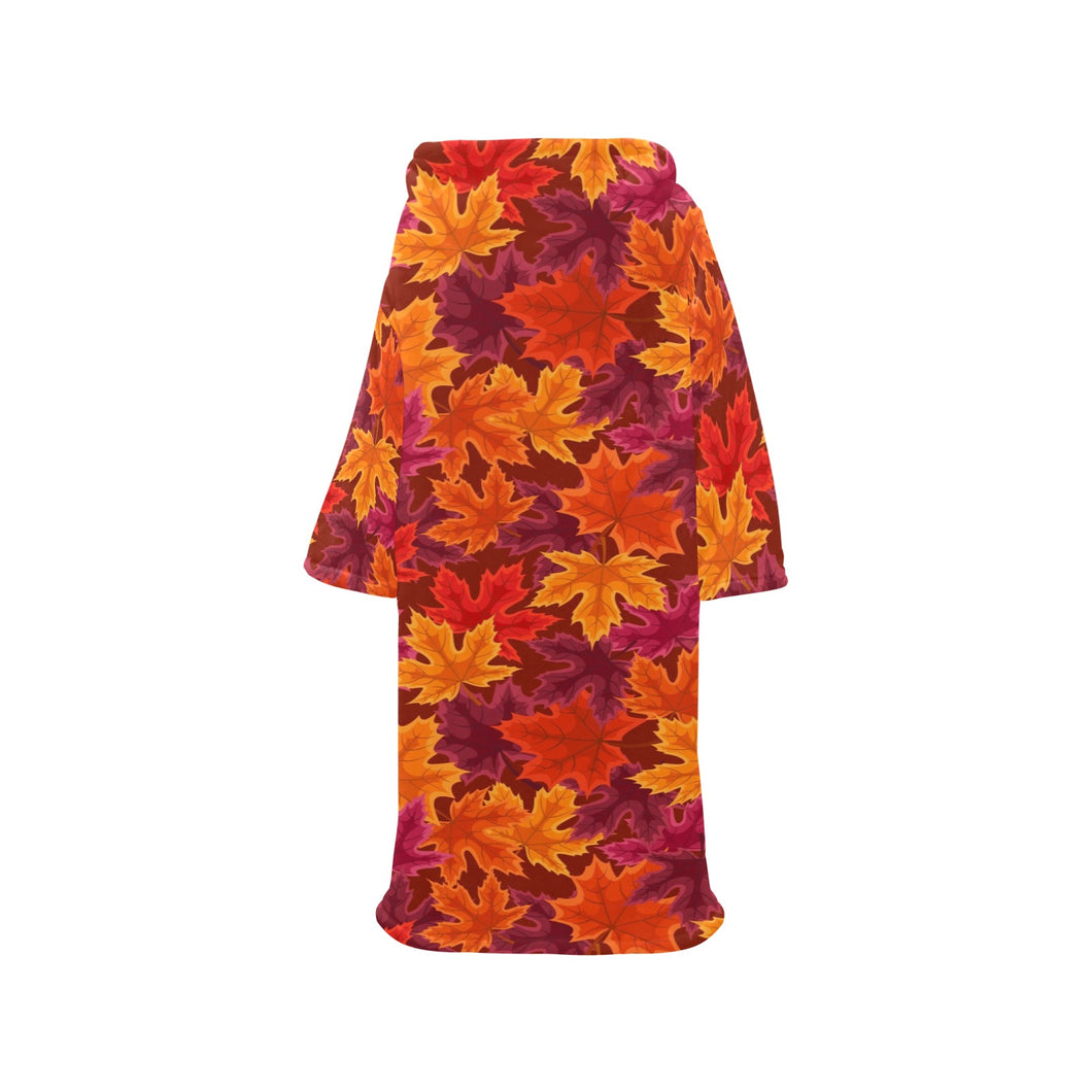 Autumn maple leaf pattern Blanket Robe with Sleeves