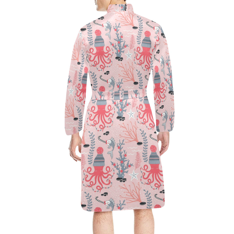 Octopus winter hat garland Fish candy Seaweed Cora Men's Long Sleeve Belted Night Robe