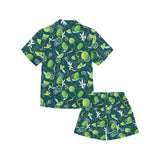 Lime ice flower pattern Kids' Boys' Girls' V-Neck Short Pajama Set