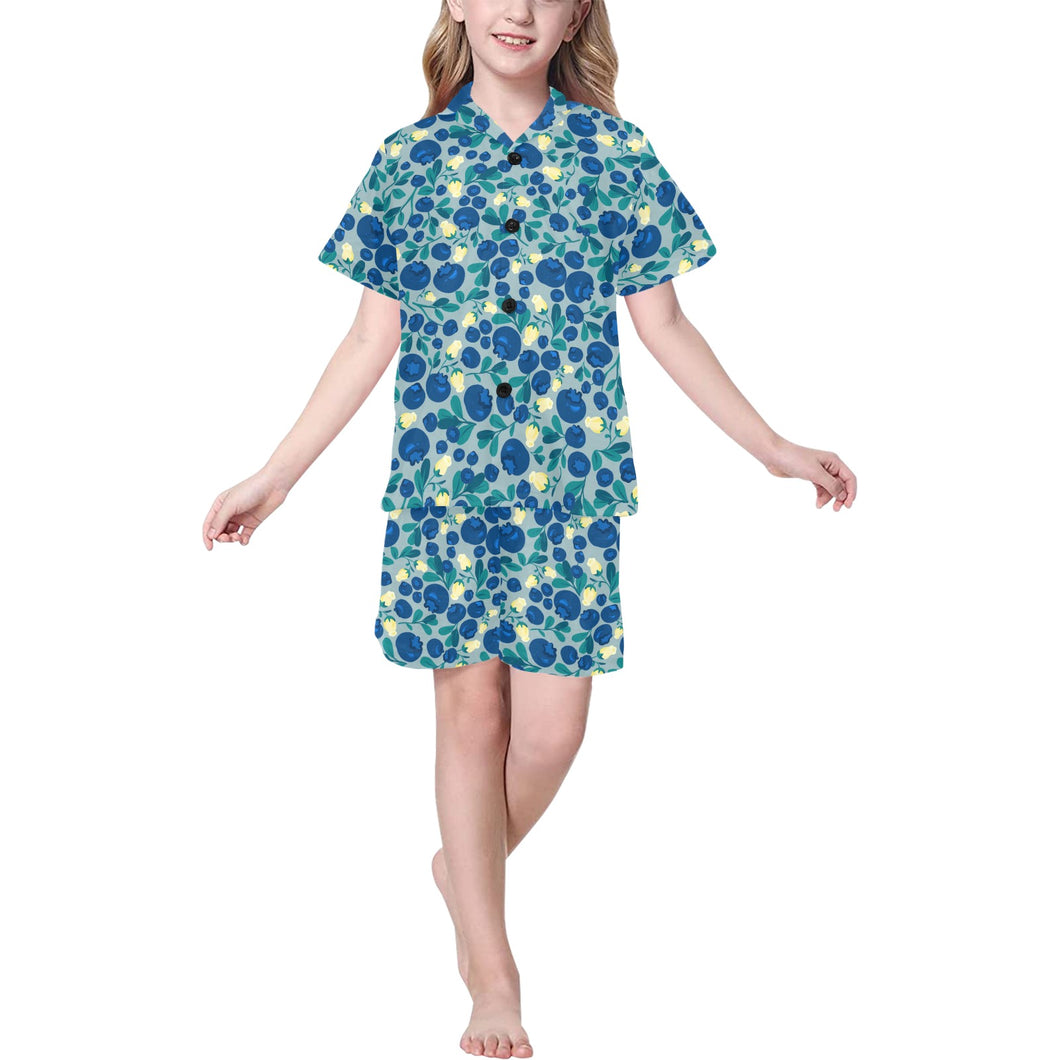 blueberry design pattern Kids' Boys' Girls' V-Neck Short Pajama Set
