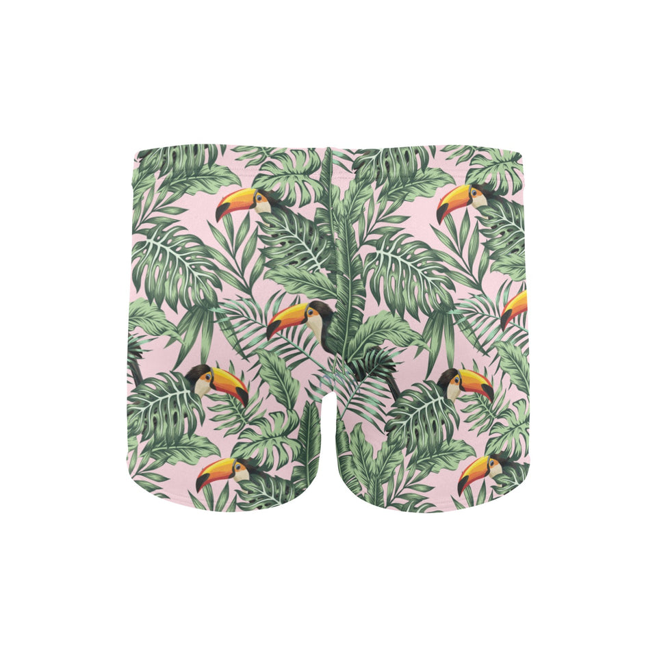 Toucan tropical green jungle palm pattern Men's Swimming Trunks