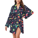 colorful space pattern planet star Women's Long Sleeve Belted Night Robe
