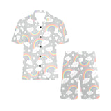 Cute rainbow clound star pattern Men's V-Neck Short Pajama Set