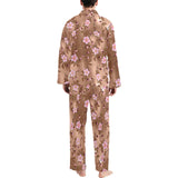 Pink sakura cherry blossom drak brown background Men's Long Pajama Set