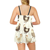 Cute rooster chicken cock Chest Sexy Pleated Two Piece Swim Dress