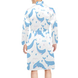 Blue whale pattern Men's Long Sleeve Belted Night Robe