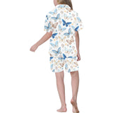 blue butterfly pattern Kids' Boys' Girls' V-Neck Short Pajama Set