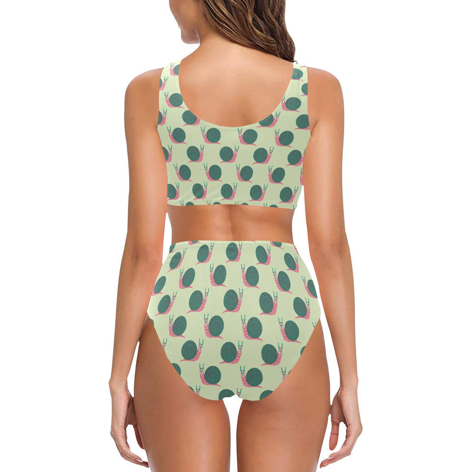 Snail Pattern Print Design 04 Chest Bowknot High Waisted Bikini Swimsuit