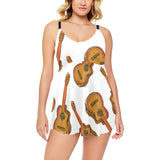 Paint Guitar Pattern Chest Sexy Pleated Two Piece Swim Dress
