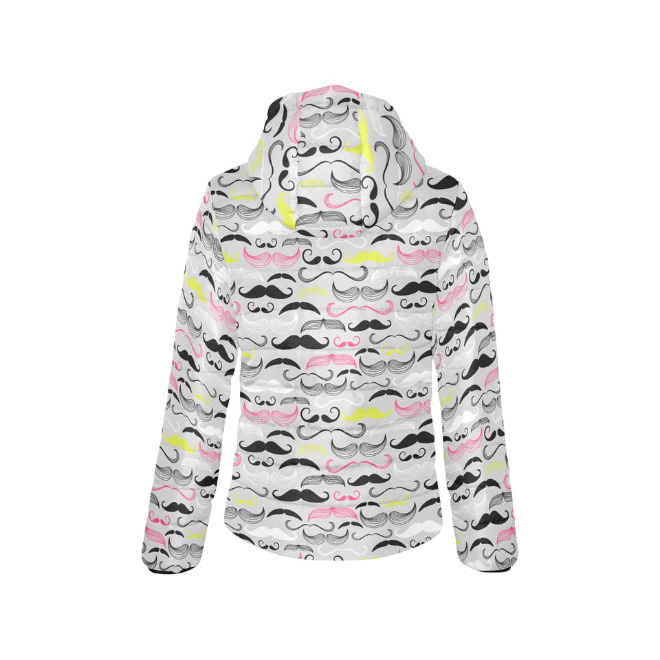 Mustache Beard Pattern Print Design 02 Women's Padded Hooded Jacket