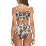 American football ball pattern Chest Bowknot High Waisted Bikini Swimsuit