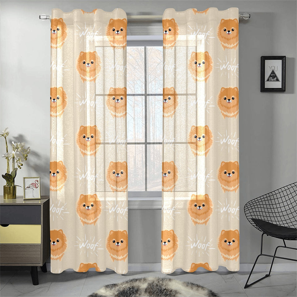 Cute brown pomeranian puppy on blue Gauze Curtain