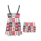 British Pattern Print Design 05 Chest Sexy Pleated Two Piece Swim Dress