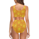 Sun orange background Chest Bowknot High Waisted Bikini Swimsuit