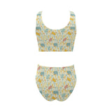 Hippopotamus Pattern Print Design 04 Chest Bowknot High Waisted Bikini Swimsuit