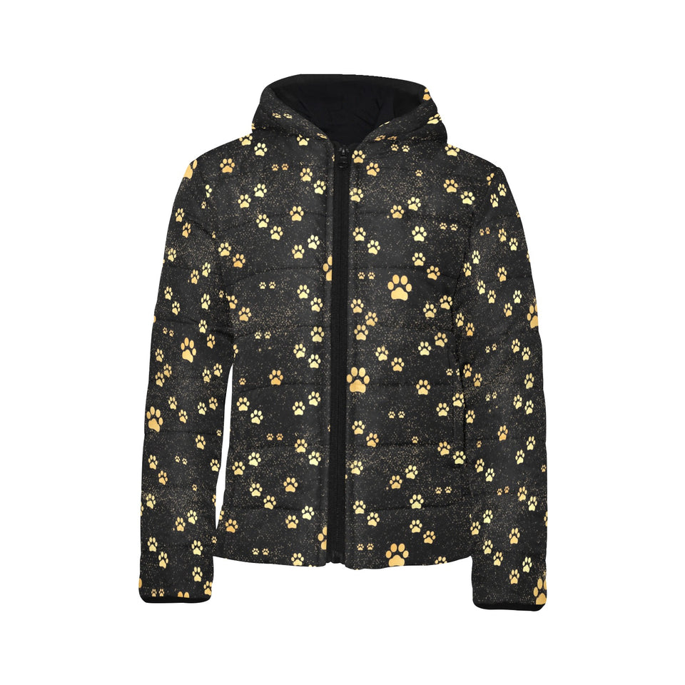 Dog Paws Pattern Print Design 05 Kids' Boys' Girls' Padded Hooded Jacket