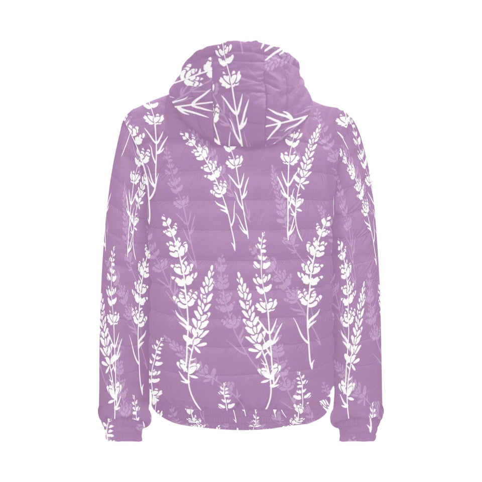 Lavender flowers purple pattern Men's Padded Hooded Jacket