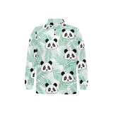 Panda pattern tropical leaves background Men's Long Sleeve Polo Shirt
