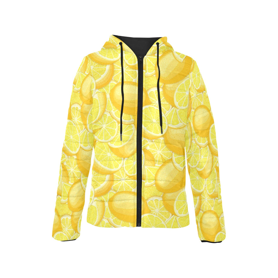 lemon pattern Women's Padded Hooded Jacket