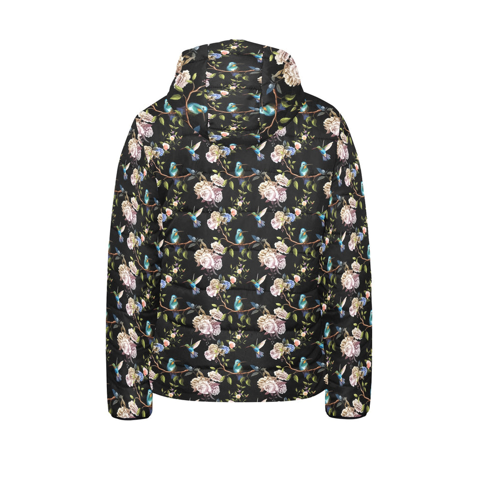 Hummingbird Pattern Print Design 03 Kids' Boys' Girls' Padded Hooded Jacket