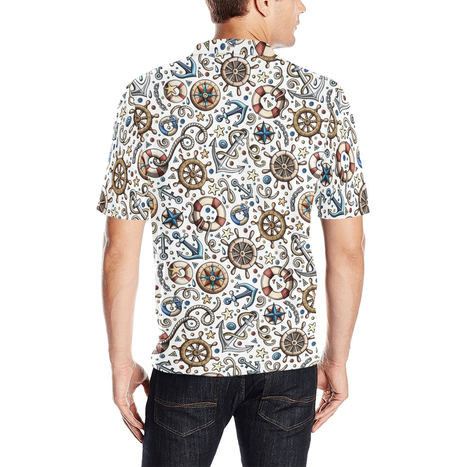 Cute nautical steering wheel anchor pattern Men's All Over Print Polo Shirt