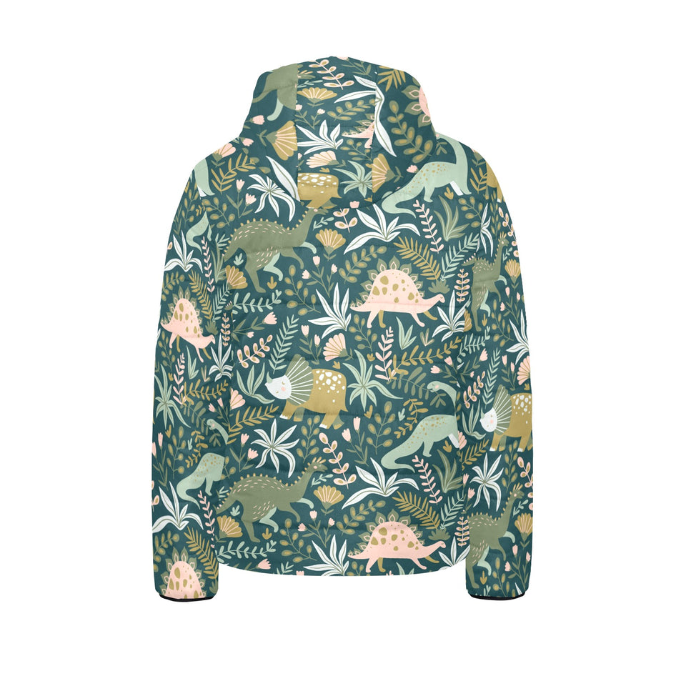 dinosaurs tropical leaves flower pattern Kids' Boys' Girls' Padded Hooded Jacket