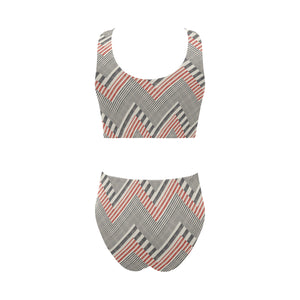 zigzag chevron striped pattern Chest Bowknot High Waisted Bikini Swimsuit
